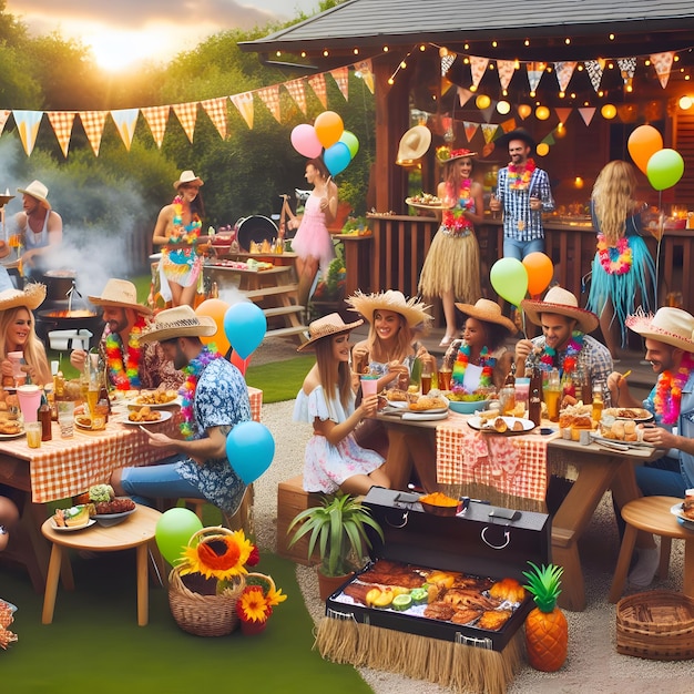 Les amis d'été s'amusent au barbecue dans le soleil