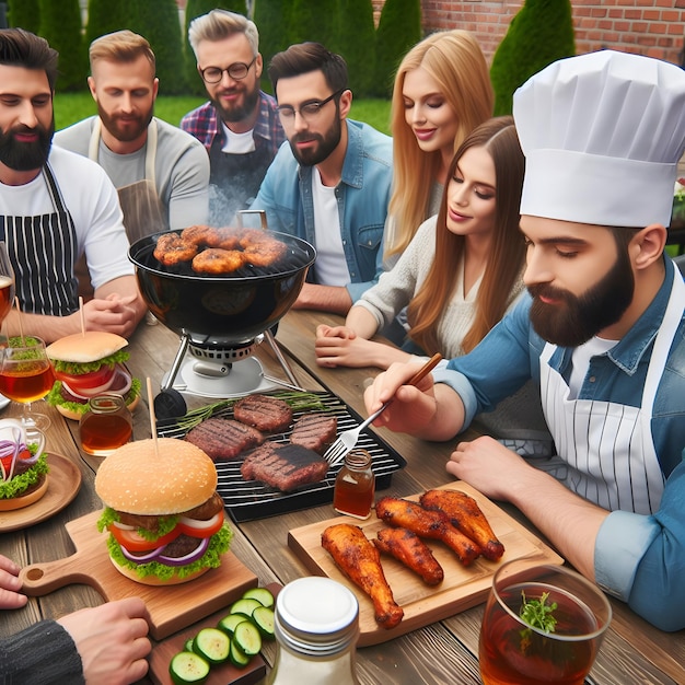 Les amis d'été s'amusent au barbecue dans le soleil