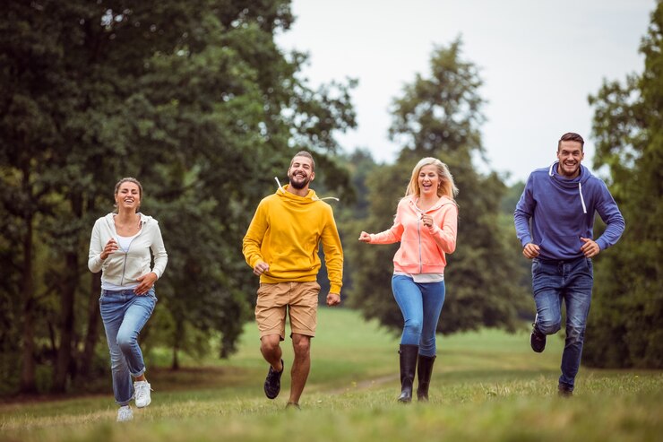 Photo amis, faire du jogging à la caméra