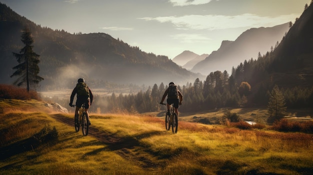 Amis, faire du vélo dans les montagnes