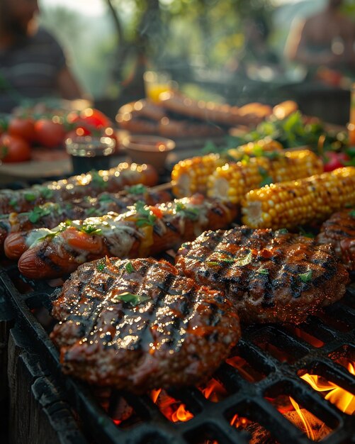 Des amis faisant un barbecue dans le jardin