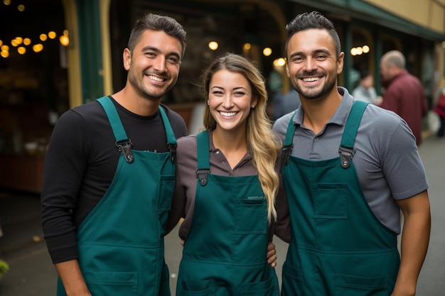 Des amis faisant du bénévolat lors d'un événement communautaire local