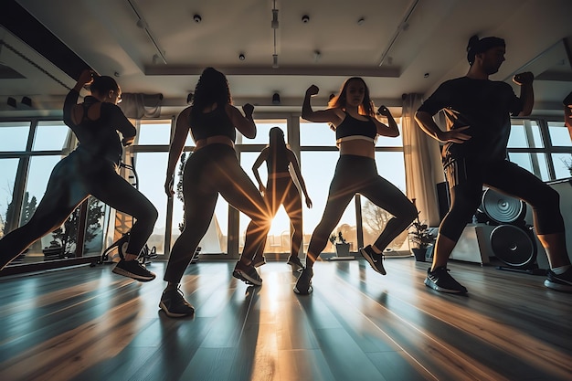 Photo des amis faisant des exercices de fitness à la maison