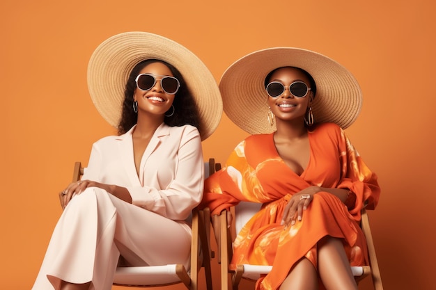 Des amis fashionforward chics et joyeux profitant des vibrations estivales ensoleillées avec des chapeaux Panama