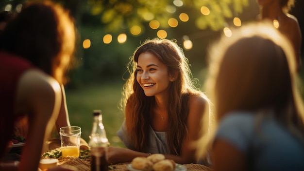 Amis heureux ayant une fête de pique-nique