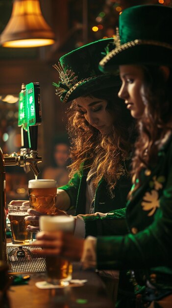 Des amis heureux célébrant l'Irlandais Joyeux jour de Saint-Patrick ensemble avec de la bière