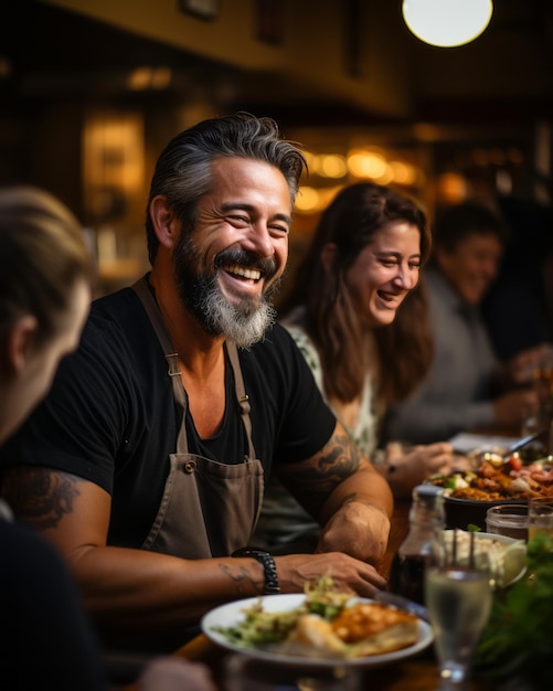 Des amis heureux dans un restaurant