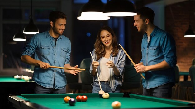 Photo des amis jouant au billard.