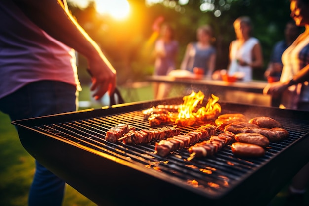 Des amis lors d'une soirée au barbecue