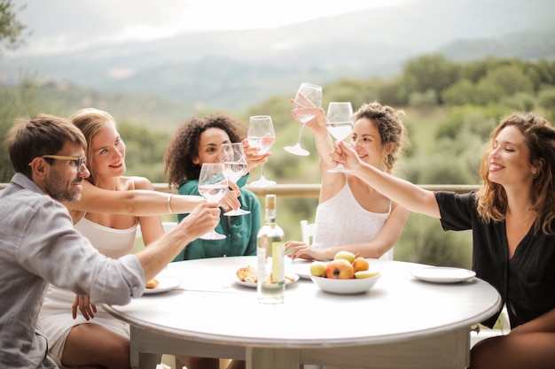 Amis portant un toast un jour d&#39;été