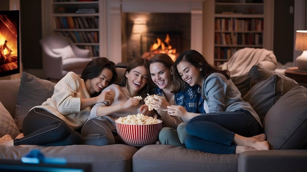 Des amis qui regardent la télé.