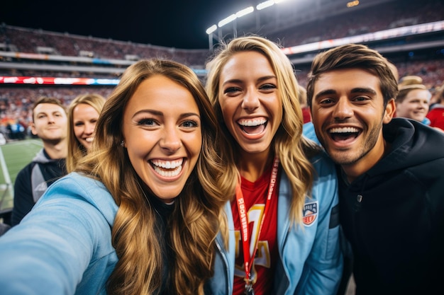 Des amis qui s'amusent à un match de la NFL.