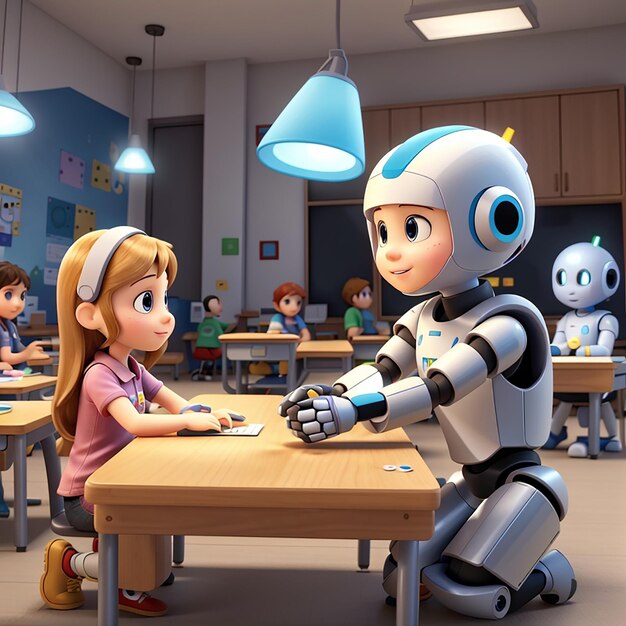 Les amis robots dans la salle de classe virtuelle