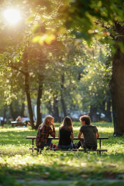 Des amis se détendent dans le parc AI générative
