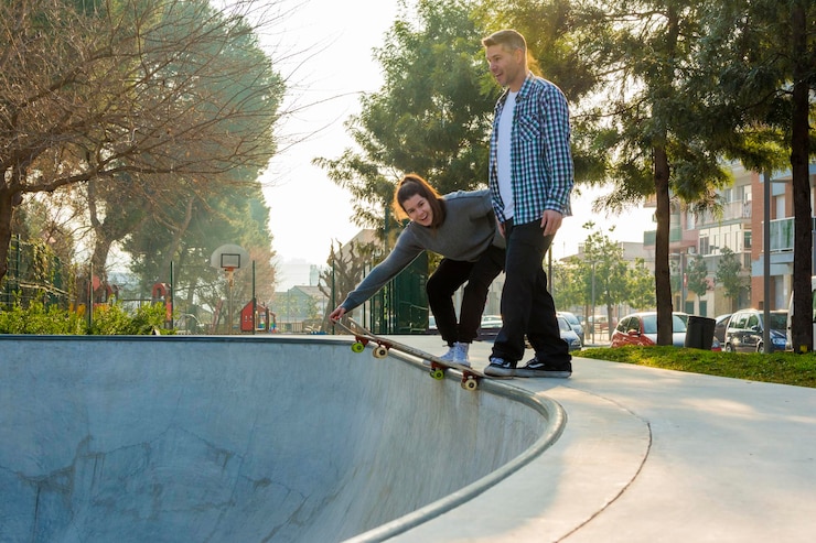 Photo des amis en skateboard dans le parc.