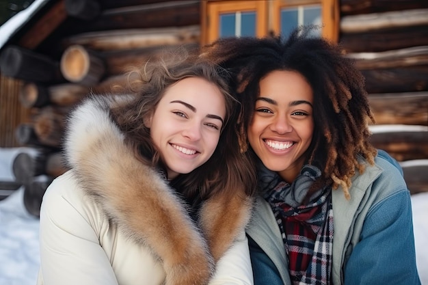 Photo des amis en vêtements d'hiver