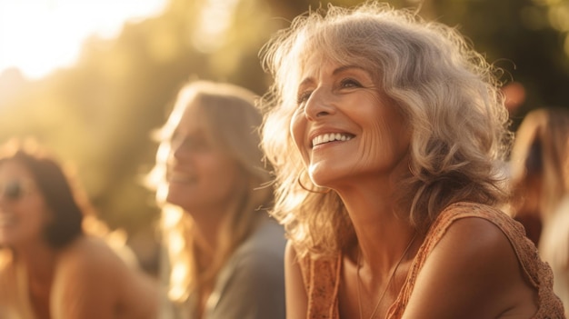 Amis de vieilles femmes matures debout dans le jardin