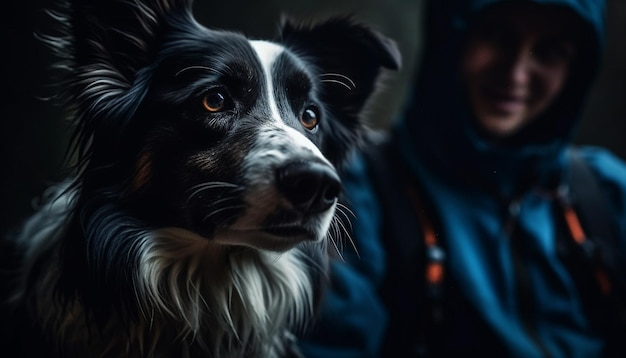 Une amitié canine fidèle une personne un portrait de race de chien généré par l'IA