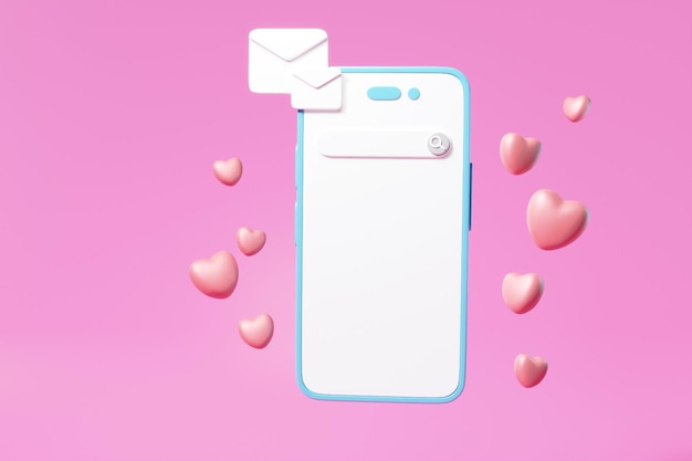 amour ou comme coeur smartphone e-mail blanc fond bleu rendu 3d