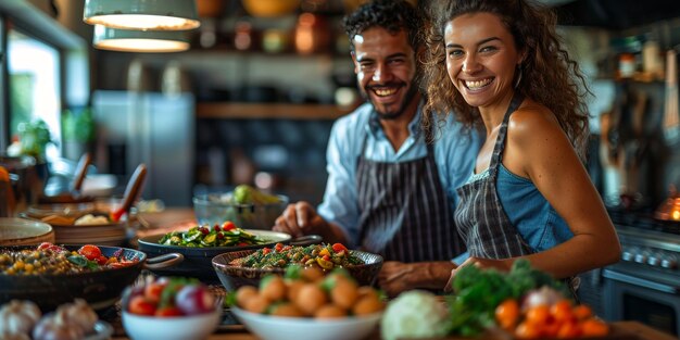 L'amour culinaire Un couple Une expérience de cuisine saine