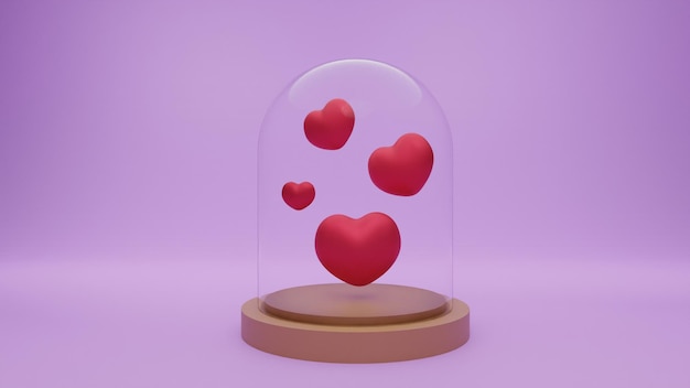 L'amour dans un dôme de verre sur fond violet