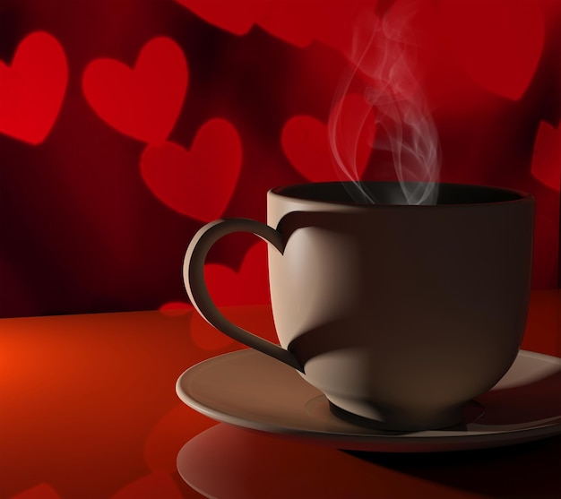 Photo amour du café tasse de café chaud devant le fond de la saint-valentin avec des coeurs