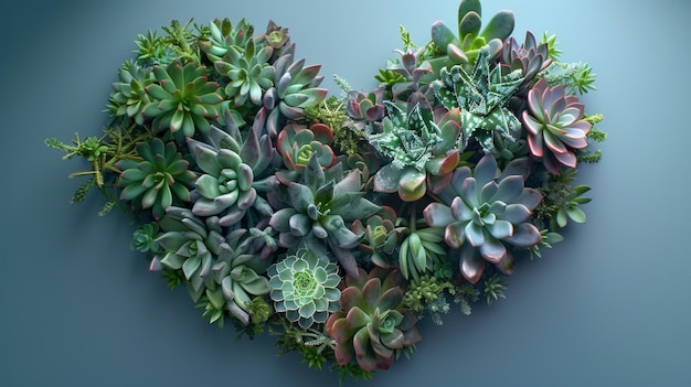 L'amour du désert en forme de cœur Arrangement succulent sur fond bleu