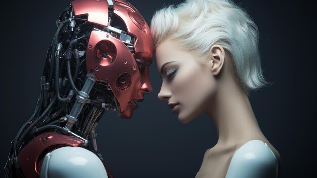 Photo l'amour entre un robot et une femme