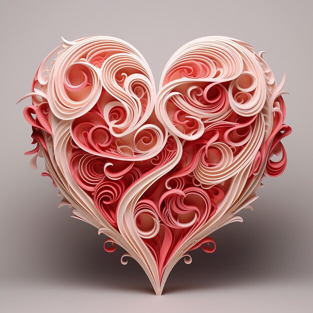 L'amour rendu en 3D écrit dans une typographie à jour avec des compléments de cœur discrets