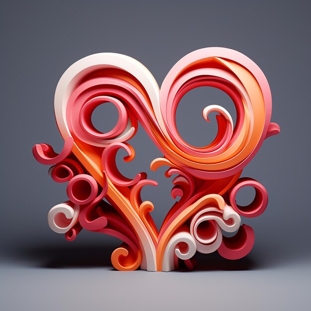 L'amour rendu en 3D écrit dans une typographie à jour avec des compléments de cœur discrets
