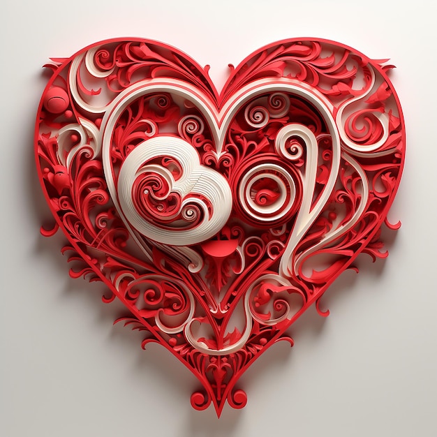 L'amour rendu en 3D écrit dans une typographie à jour avec des compléments de cœur discrets