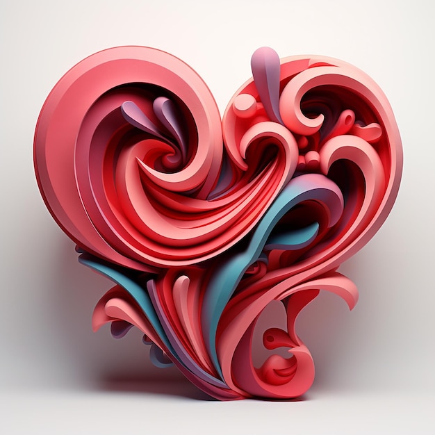 L'amour rendu en 3D écrit dans une typographie à jour avec des compléments de cœur discrets