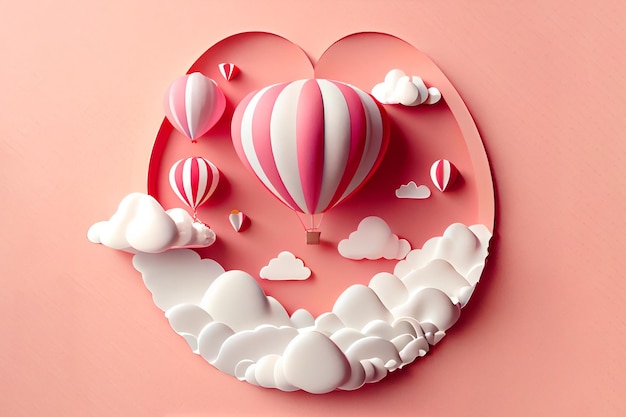 Amour Saint Valentin 14 février Style de papier découpé Art généré par ai 3D