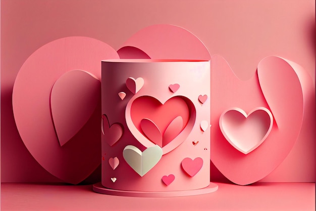 Amour Saint Valentin 14 février Style de papier découpé Art généré par ai 3D