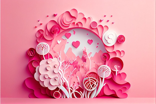 Amour Saint Valentin 14 février Style de papier découpé Art généré par ai 3D