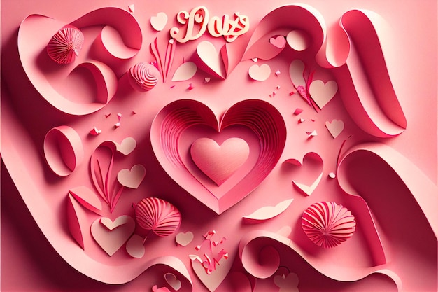 Amour Saint Valentin 14 février Style de papier découpé Art généré par ai 3D