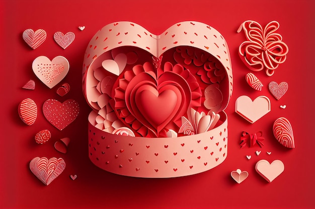 Amour Saint Valentin 14 février Style de papier découpé Art généré par ai 3D