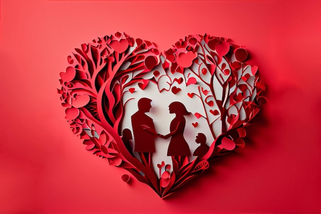 Amour Saint Valentin 14 février Style de papier découpé Art généré par ai 3D