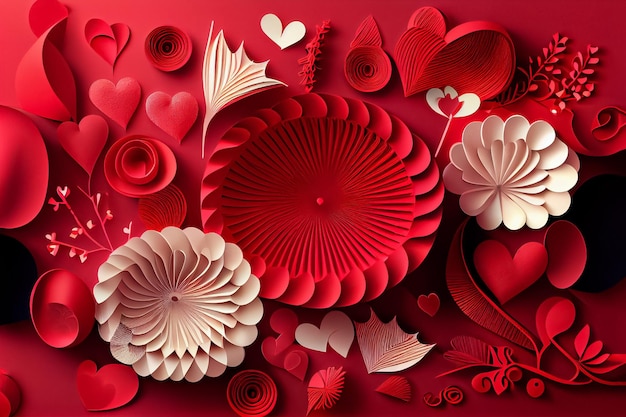 Amour Saint Valentin 14 février Style de papier découpé Art généré par ai 3D