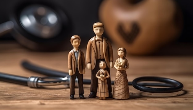 L'amour sculpté ensemble de cœur de famille en bois