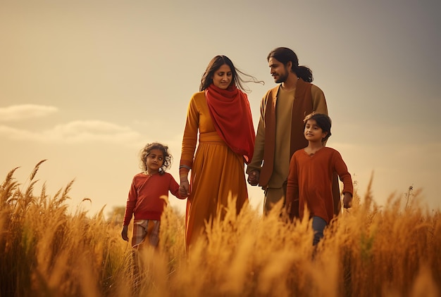 L'amour sous le ciel Une famille heureuse s'unit pour la photographie en extérieur