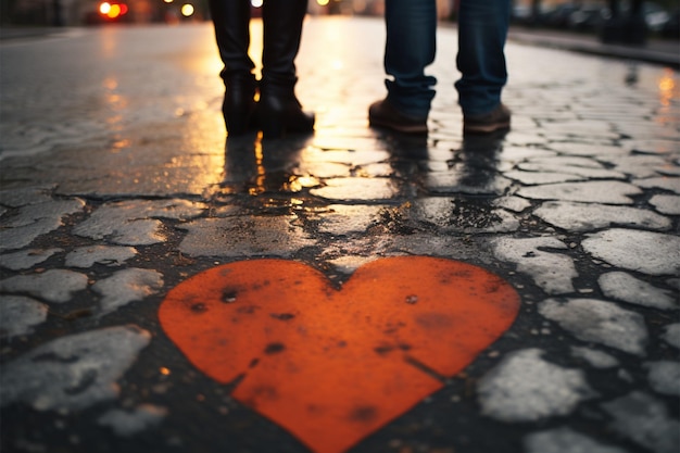 Photo l'amour de la ville les pieds se rencontrent par cœur sur le tarmac de budapest