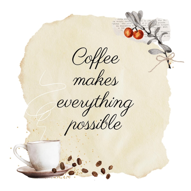 Photo amoureux du café png autocollant de citation collage esthétique fond transparent