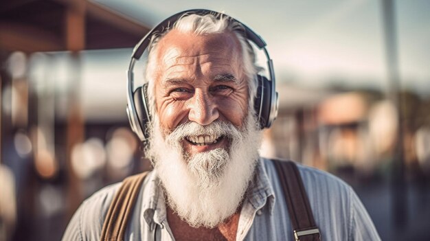 Amoureux de la musique, homme à la retraite avec une barbe blanche et une moustache.
