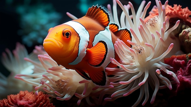 Amphiprion ocellaris poisson-clown et anémone en mer ai générés