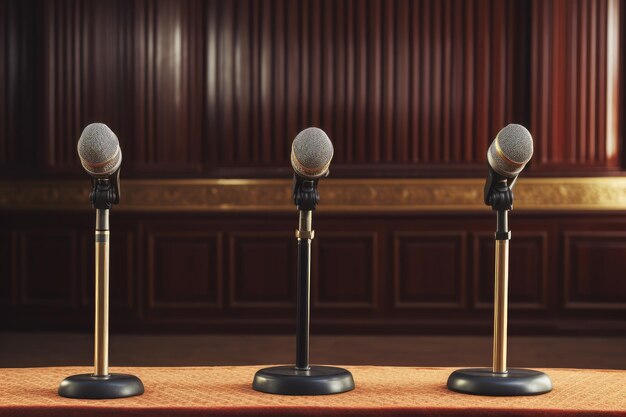 Photo amplifier les connaissances maîtriser le podium et les microphones du séminaire