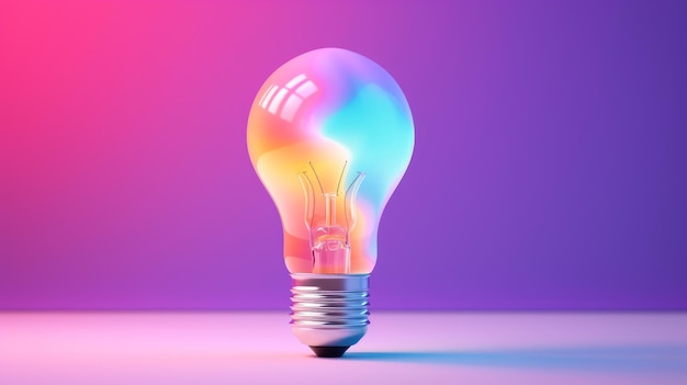 L'ampoule brille sur un fond lumineux et coloré Generative AI