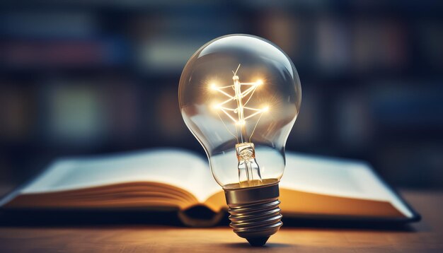 Une ampoule brille à l'intérieur d'un livre.
