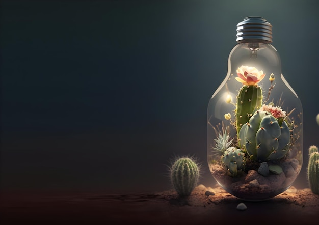 Photo une ampoule avec un cactus à l'intérieur