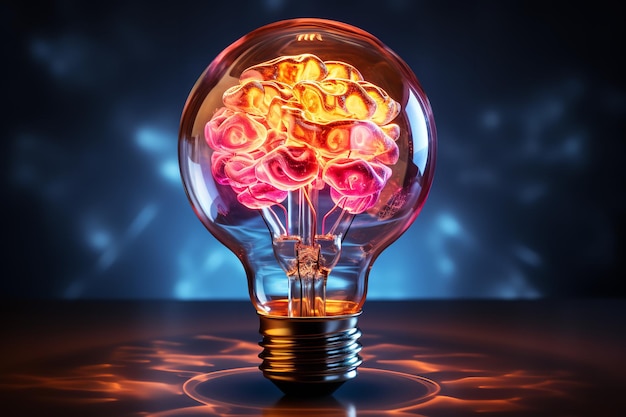 Photo une ampoule avec un cerveau à l'intérieur symbolisant le pouvoir de l'intellect humain et le potentiel
